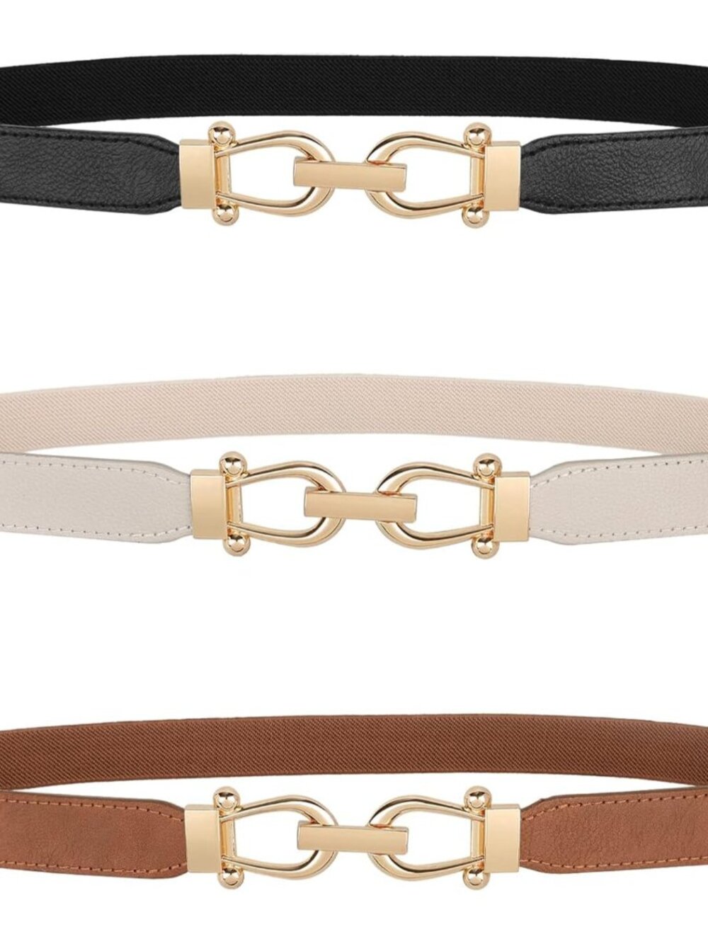 Women Skinny Elastic Belt for Dresses,Thin Retro Stretch Waist Belt with Golden